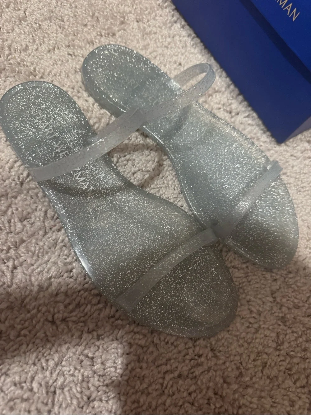 Stuart Weitzman Silver Glitter Jelly Sandals